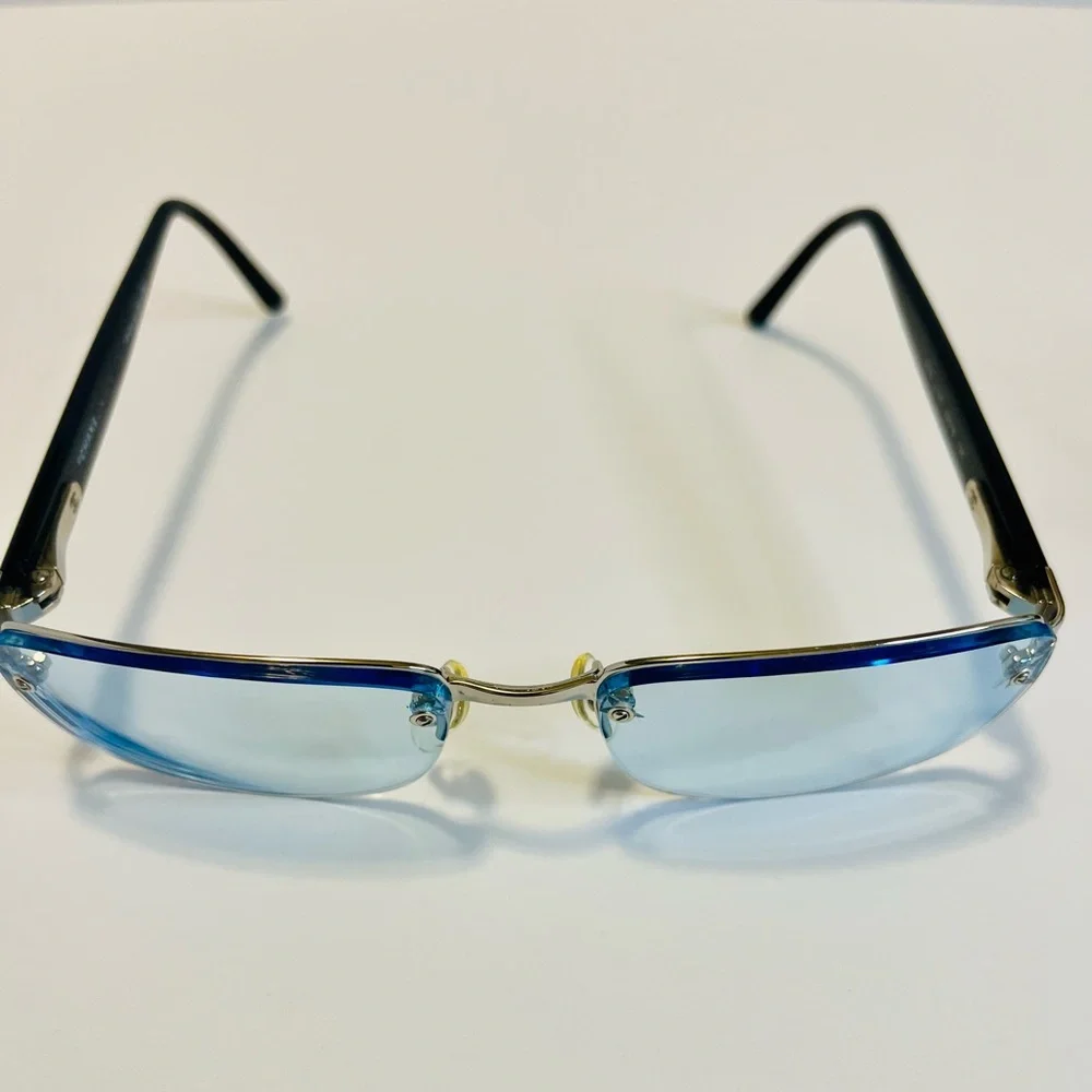 CHANEL 9221 Rimless Eyeglasses Frame Blue Lens Black Gold CC Unisex Made Italy - Picture 14 of 16